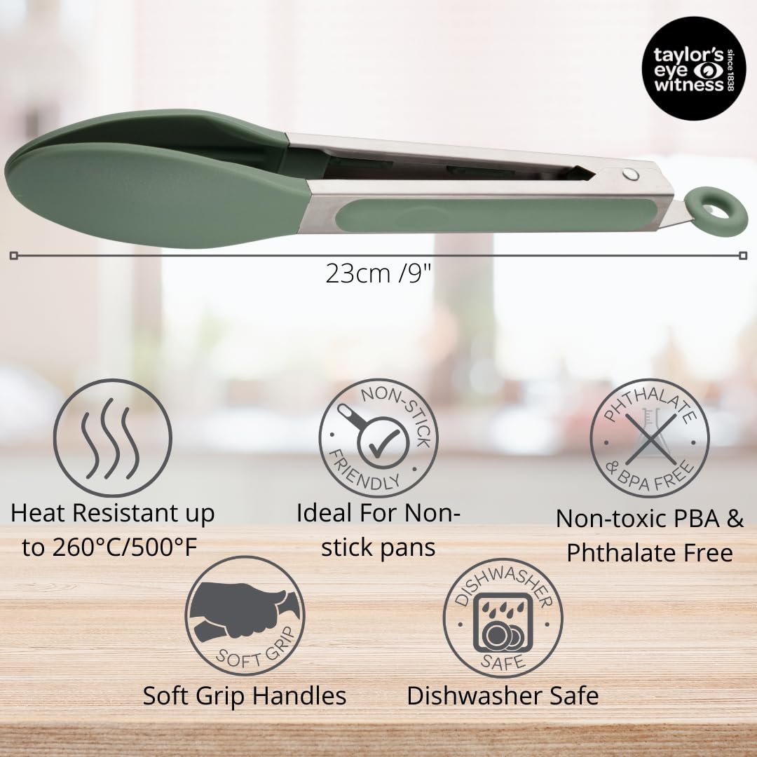Taylors Eye Witness Large Steel Sage Silicone Tongs, Dishwasher Safe. Sturdy Build - Image 3