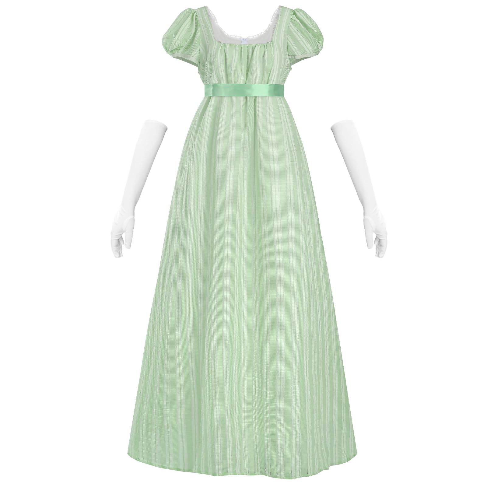 CR ROLECOS Abito da donna Regency Vittoriana Jane Austen Abito Lungo Vintage Vittoriano Regency Era Abito da Sfera con Guanti Empire