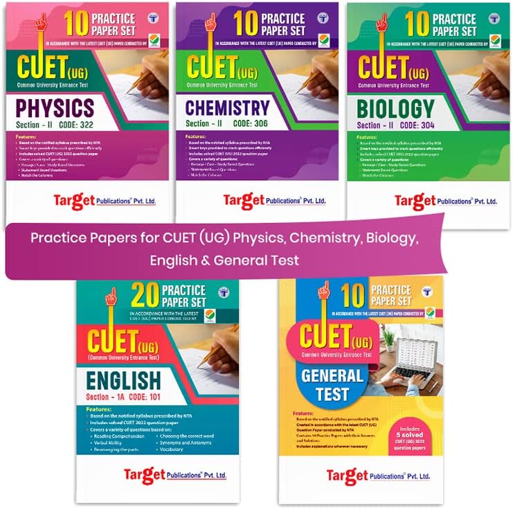 NTA CUET UG Science Mock Test Sample Question Papers English, Physics, Chemistry, Biology & General Test | Entrance Exam Preparation Books 2025 | Set of 5