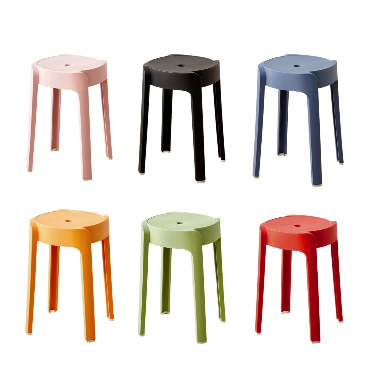 joukares 6 taburetes de plástico, taburetes apilables, sillas de bar sin respaldo, antideslizantes, impermeables, sillas individuales para cocina, comedor, sala de estar (6 piezas)
