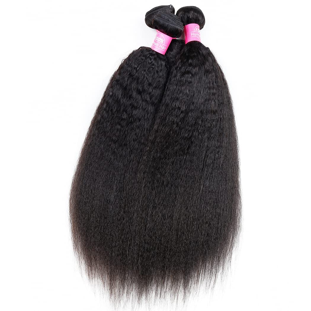 Odir Kinky Straight Bundles 16 18 20 Inch Human Hair Unprocessed 9A Brazilian Yaki Straight Virgin Hair 3 Bundles Kinky Straight Remy Hair Extensions 300g Natural Color image 4