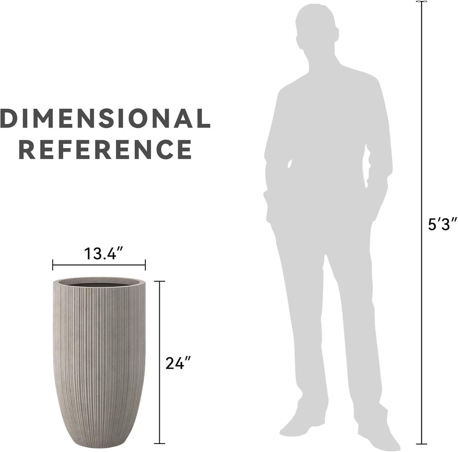 Kante 24 Inch Tall Round Concrete Planter, Large Indoor Outdoor Plant Pots with Drainage Hole and Rubber Plug, Modern Decorative Garden Pots for Home Patio Porch, Textured Weathered Concrete