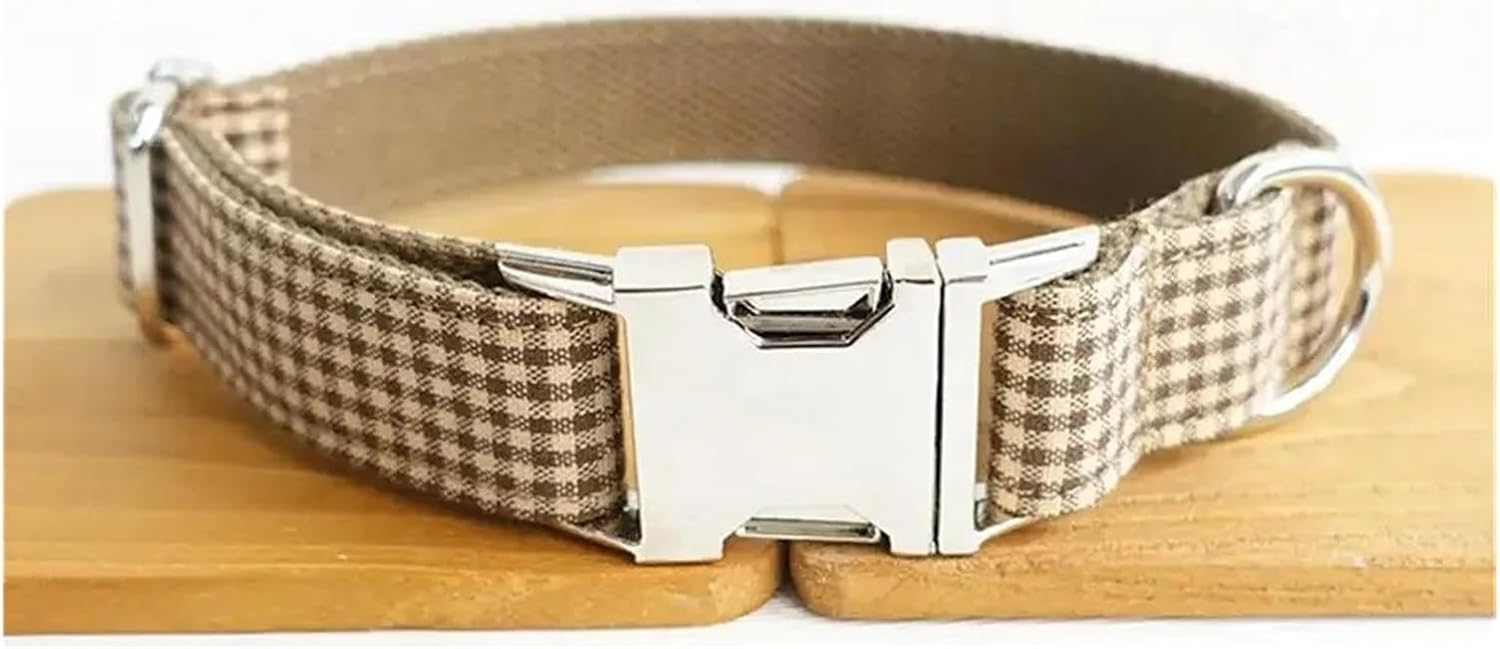 Personalized Pet Collar Tag Adjustable Suit Fiber Coffee Brown Cat Dog Collars Lead Leash(Collar,S)