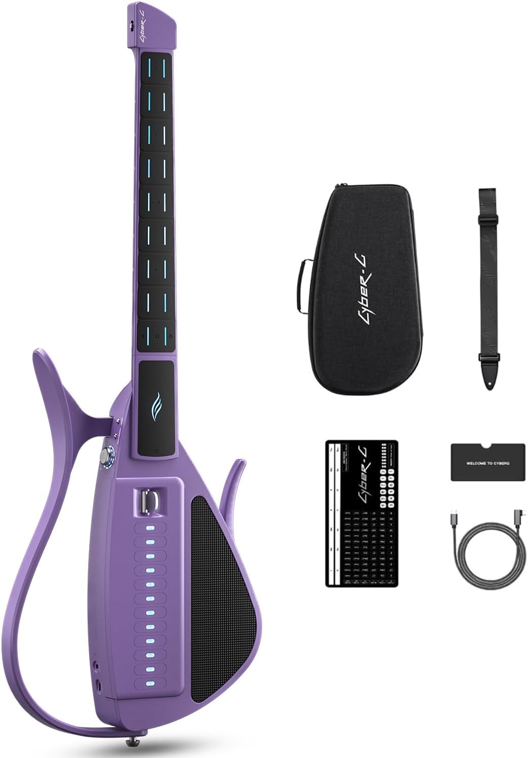 Enya CYBER-G Stringless Smart Guitar Portable Travel Guitar Hundreds of Instrument Sounds Built-in Speaker and Drum Machine Fast Learning Purple
