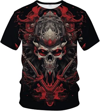 Mens Darkness Warrior T-Shirt Funny 3D Graphic Skull Warrior Summer Short-Sleeved Shirt