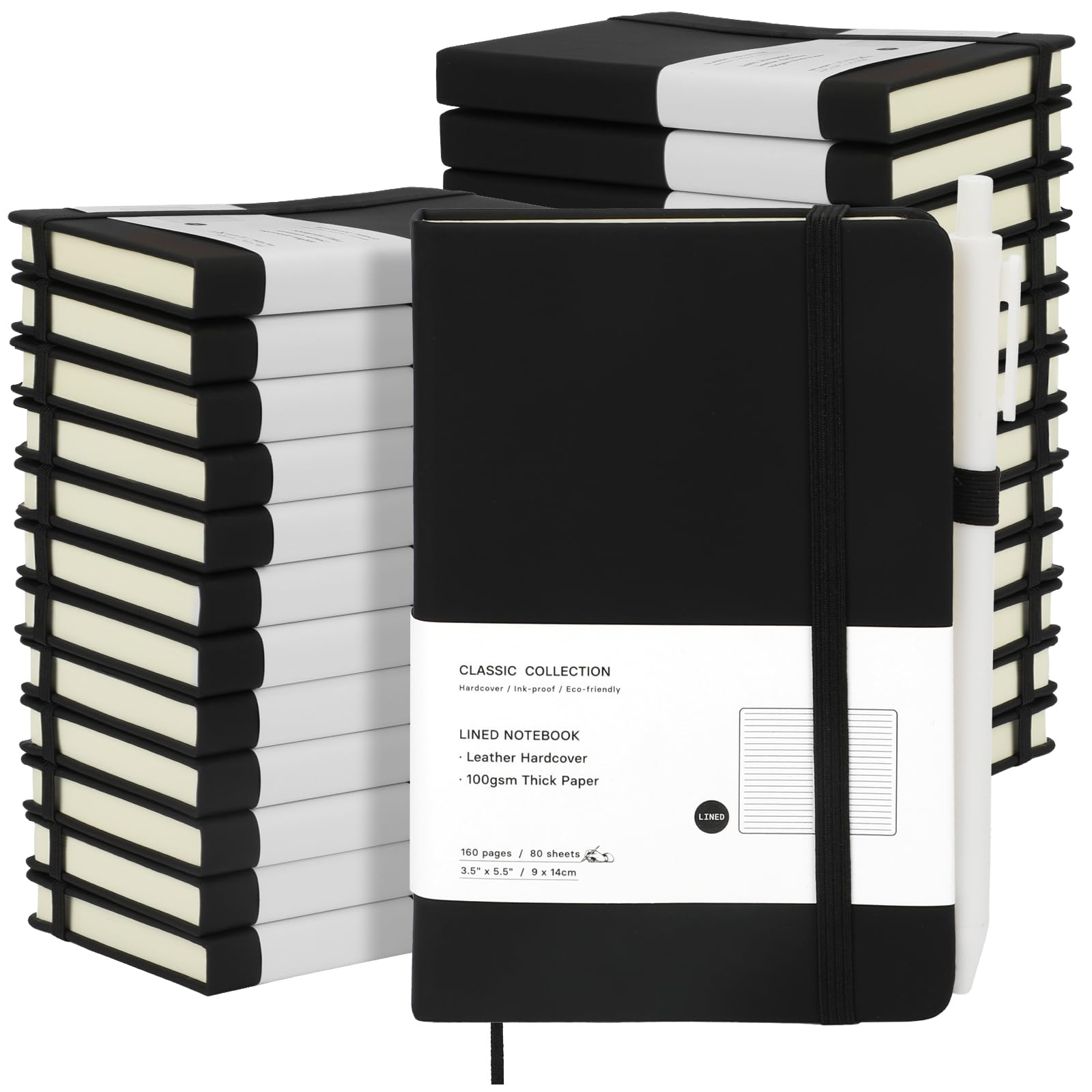 Carnet de poche A6 de 100 g/m² à couverture rigide classique avec porte-stylo intégré