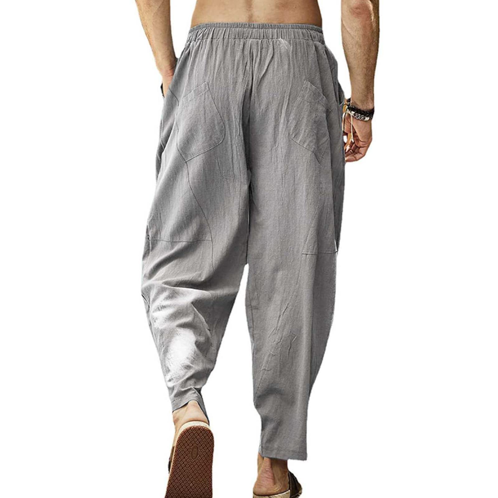 Cooleep Pantaloni Lino Uomo Estivi Casual Pantaloni Elasticizzati Leggeri da Yoga Spiaggia