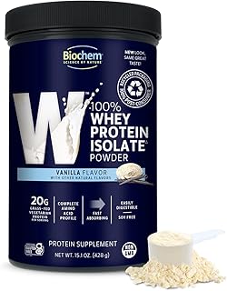 Biochem 100% Whey Isolate Protein - Vanilla Flavor - 15.1 Ounce - Supports Immune Health - Easily Digestible - Refreshing Taste - 20g Vegetarian Protein - Amino Acids