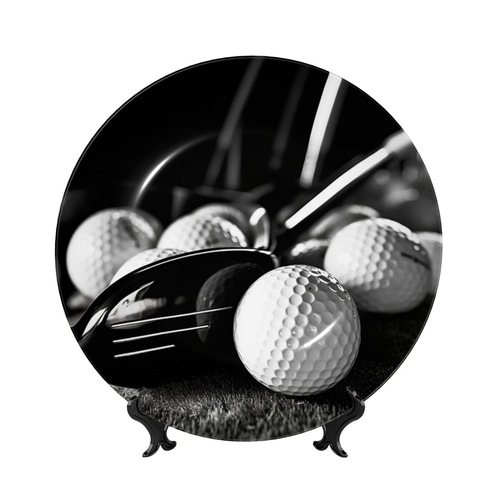 Assiette décorative golf en porcelaine avec support pour meuble