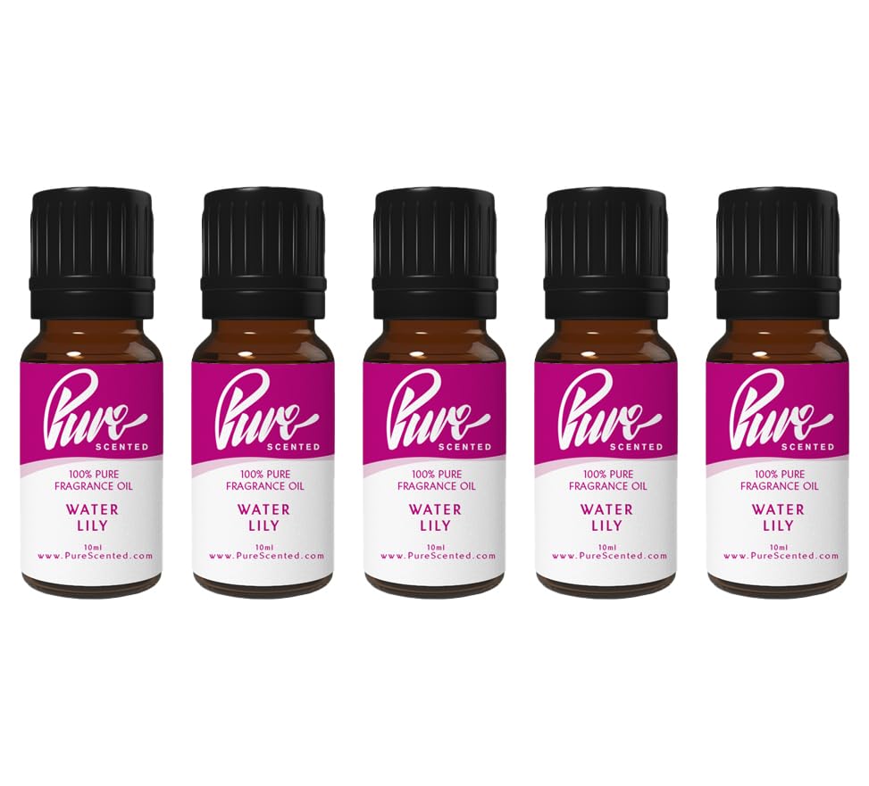 Pure Scented 50ml Fragrance Oils - 5 x 10ml Suitable for Candles, Soaps, Slime, Diffusers, Cosmetics, Wax Melts, Designer (5 x 10ml, Water Lily)