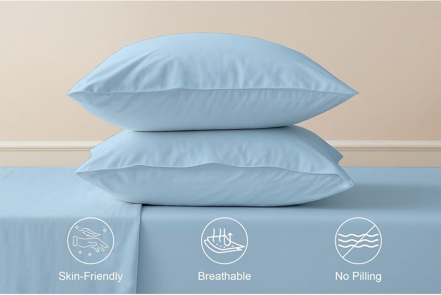 Extra Deep Sheets-Cotton Bed Sheets - 100% Cotton - 22 Inch Extra deep Pocket Fitted Sheet with Elastic All Around (4 Pcs Sheet Set) - (Light Blue Solid - Queen Size)