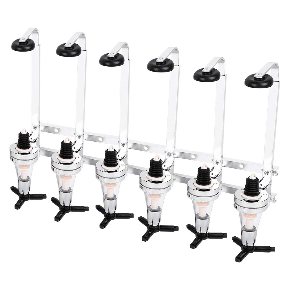 Dispensador de Licor Montado en la Pared de 6 Botellas, Soporte de Mayordomo de Bar Vino óptico Cerveza Botella de Alcohol Soporte para Bebidas Boquilla Giratoria Juego de Vasos