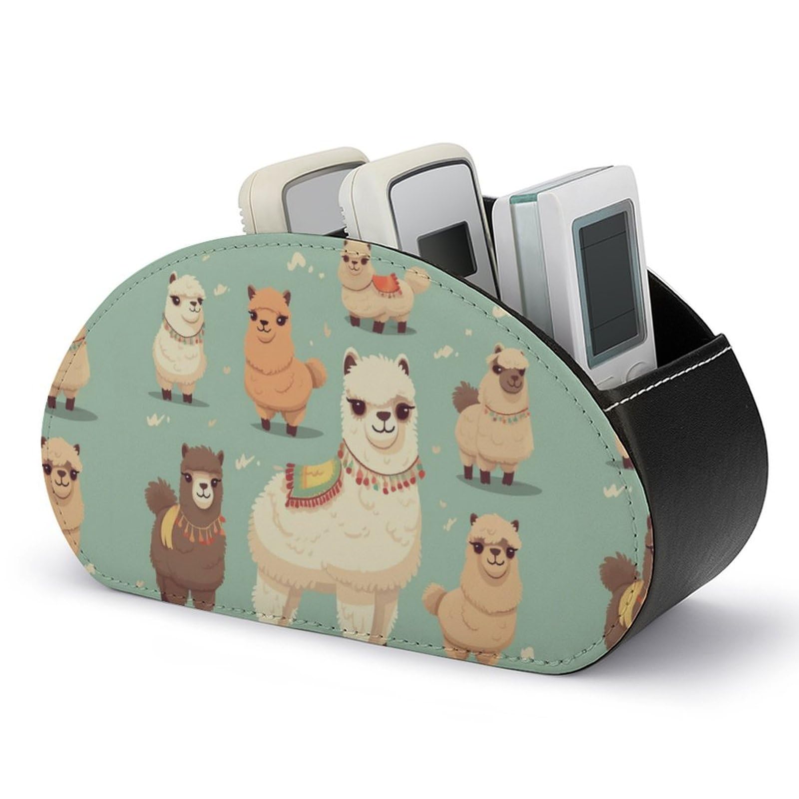 NTVOWPZO Alpacas Remote Control Holder with 5 Compartment Organizer Box, Leather TV Remote Holder Organizer Caddy for Table, PU Leather Remote Box for Nightstand Office Desk Storage Box