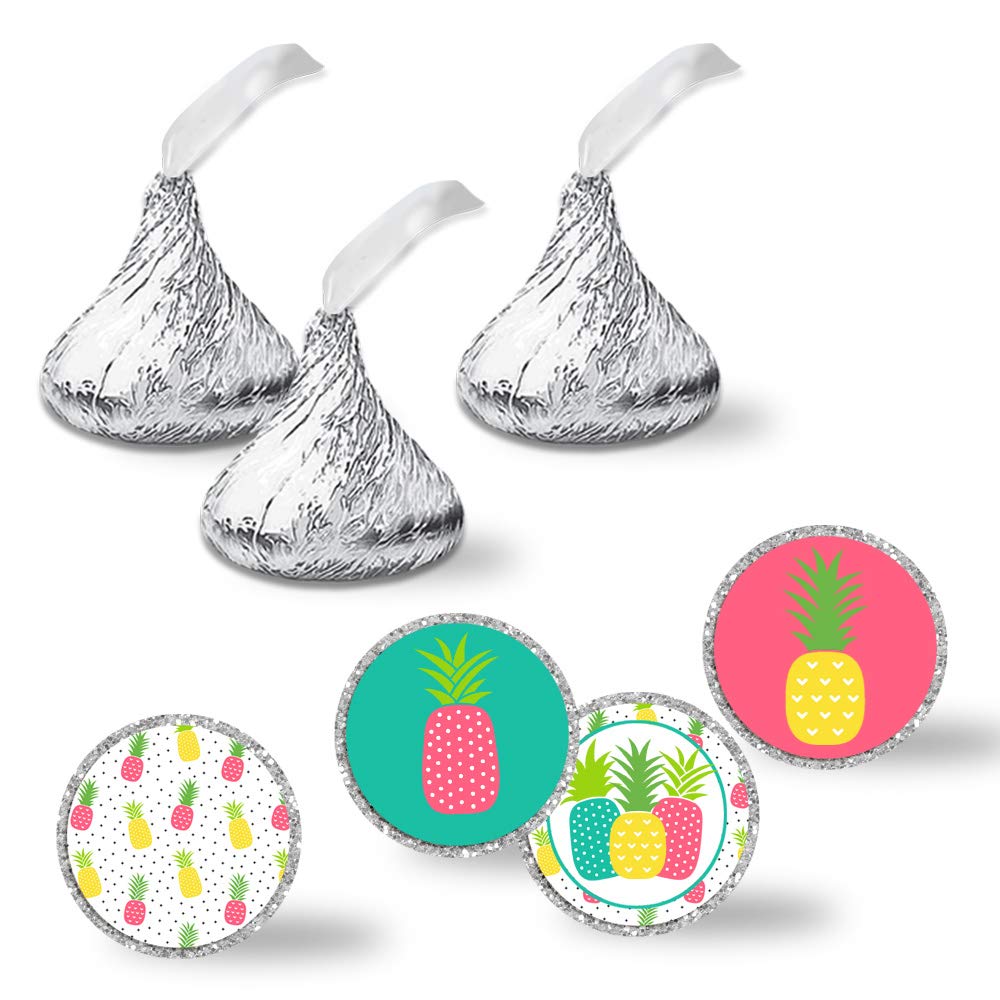 Party Like A Pineapple Birthday Party Kiss Sticker Labels, 300 Party Circle Sticker Sized 0.75” for Chocolate Drop Kisses by AmandaCreation, Great for