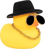 Vista 8 de wonuu Pato de goma para automóvil, decoración de pato amarillo con sombrero de sol, collar, gafas de sol para decoración de tablero de automóvil