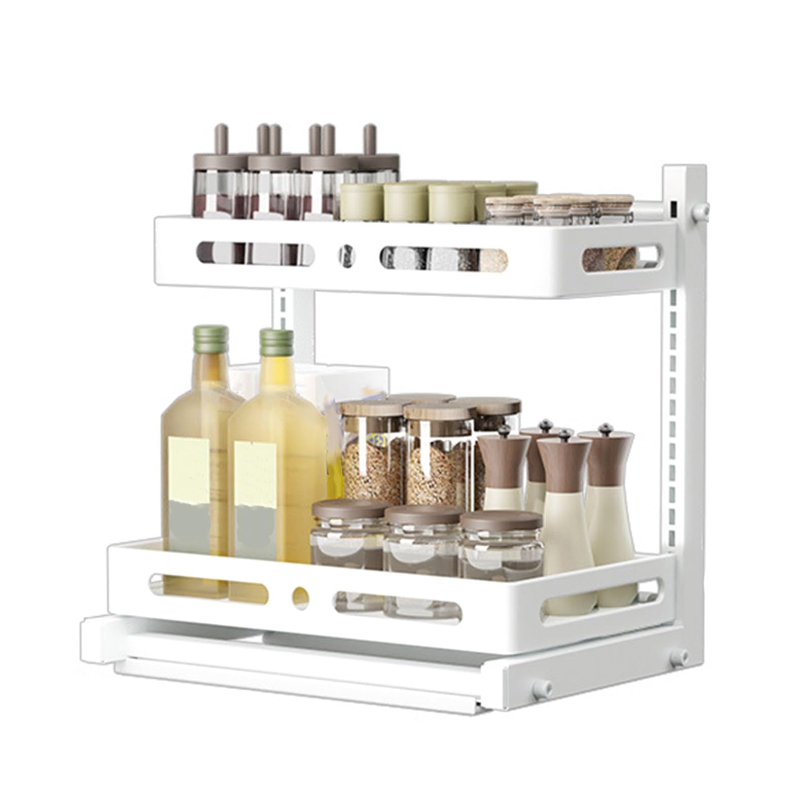 Spülschrank Organizer Unter der Spüle Organizer und Aufbewahrung, 2-stufiger ausziehbarer Schrank-Organizer aus Metall für Badezimmer, Küche, Speisekammer(Color:White)