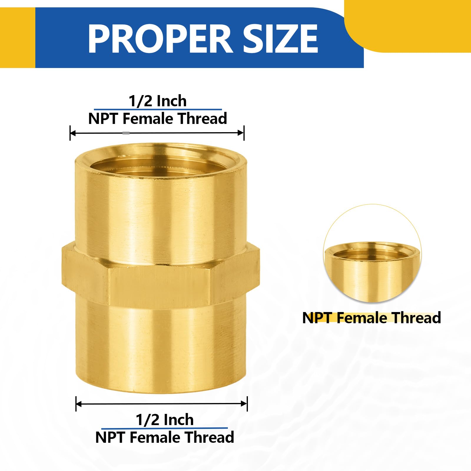 Paquete de 100 acoplamientos de latón para tuberías GUOFIS, Rosca Hembra NPT de 1/2" a Rosca Hembra NPT de 1/2", para conectar Dos tuberías o Accesorios.