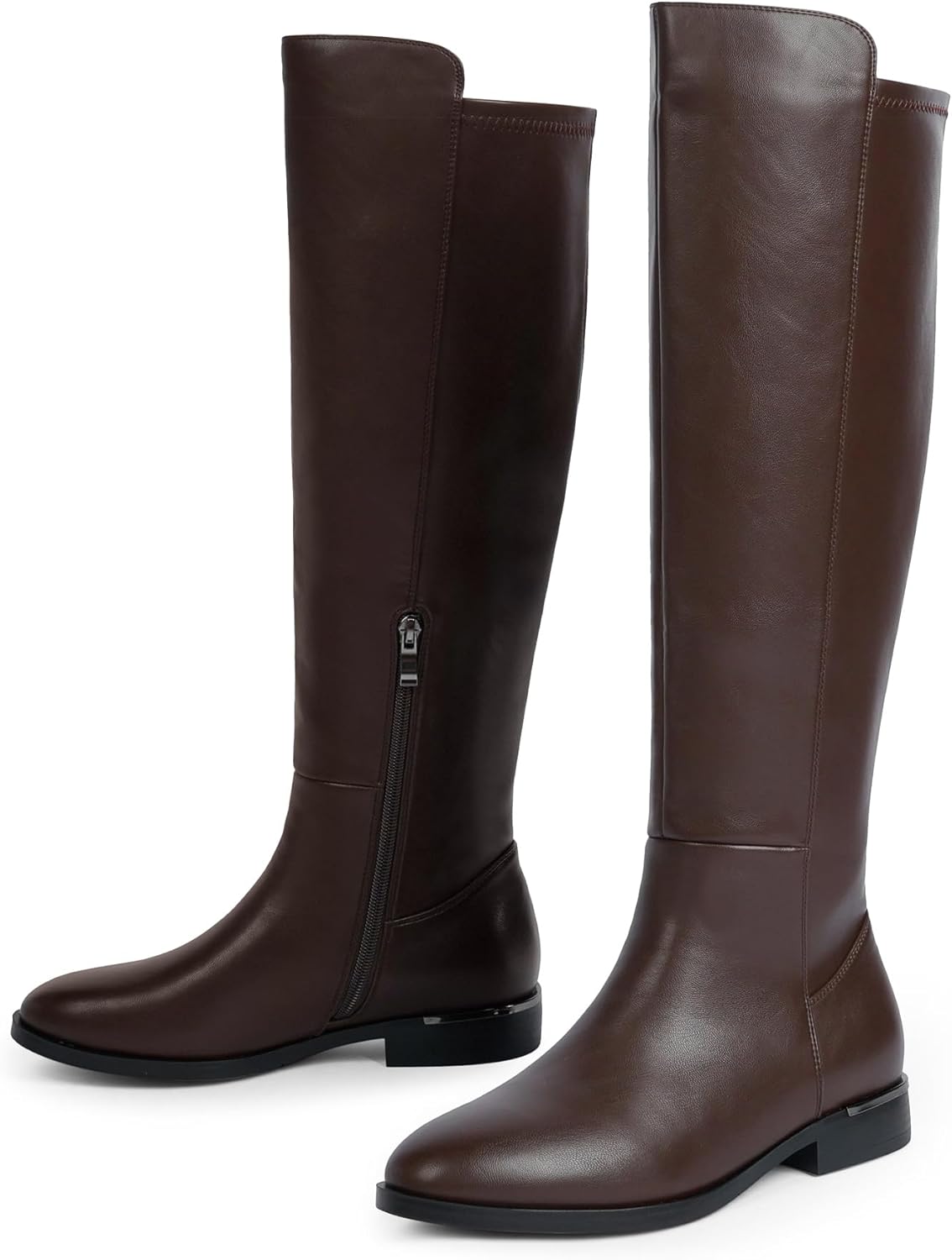 Modatope Knee High Boots Women Flat Rounded Toe Stretchy Boots Side Zipper Dress Tall Boot - Image 5