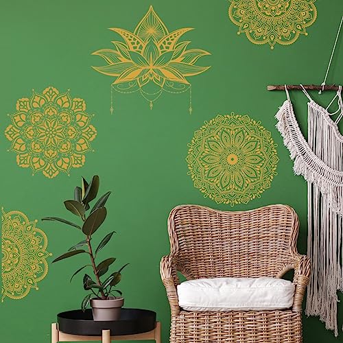 Runtoo Mandala Flower Wall Art Sticker Gold Boho Lotus Floral Wall Decal for Living Room Bedroom Yoga Headboard India Decor - Image 3