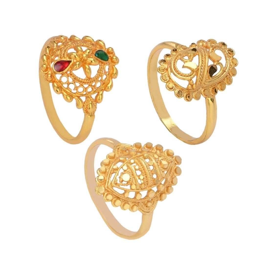 Gold-Plated Brass Ring Set, 3 Combo, Non-Adjustable Fashion Rings, Trendy Women's Jewelry-image-6