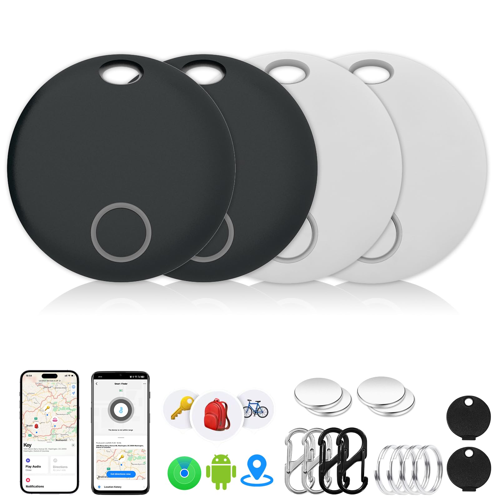 Tracker Tags 4 Pack, Luggage Tracking Tags Compatible with with TUYA APP,Both iOS and Android Compatible, Key Finder Locator with Sound,Smart Tag,Item Finder for Keys, Bags, Suitcases,Black and White-image-35