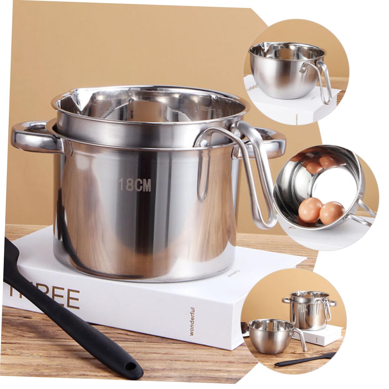 PRETYZOOM Double Boiler Pot Stainless Steel Melting Pot for Chocolate Butter Cheese Candy Making