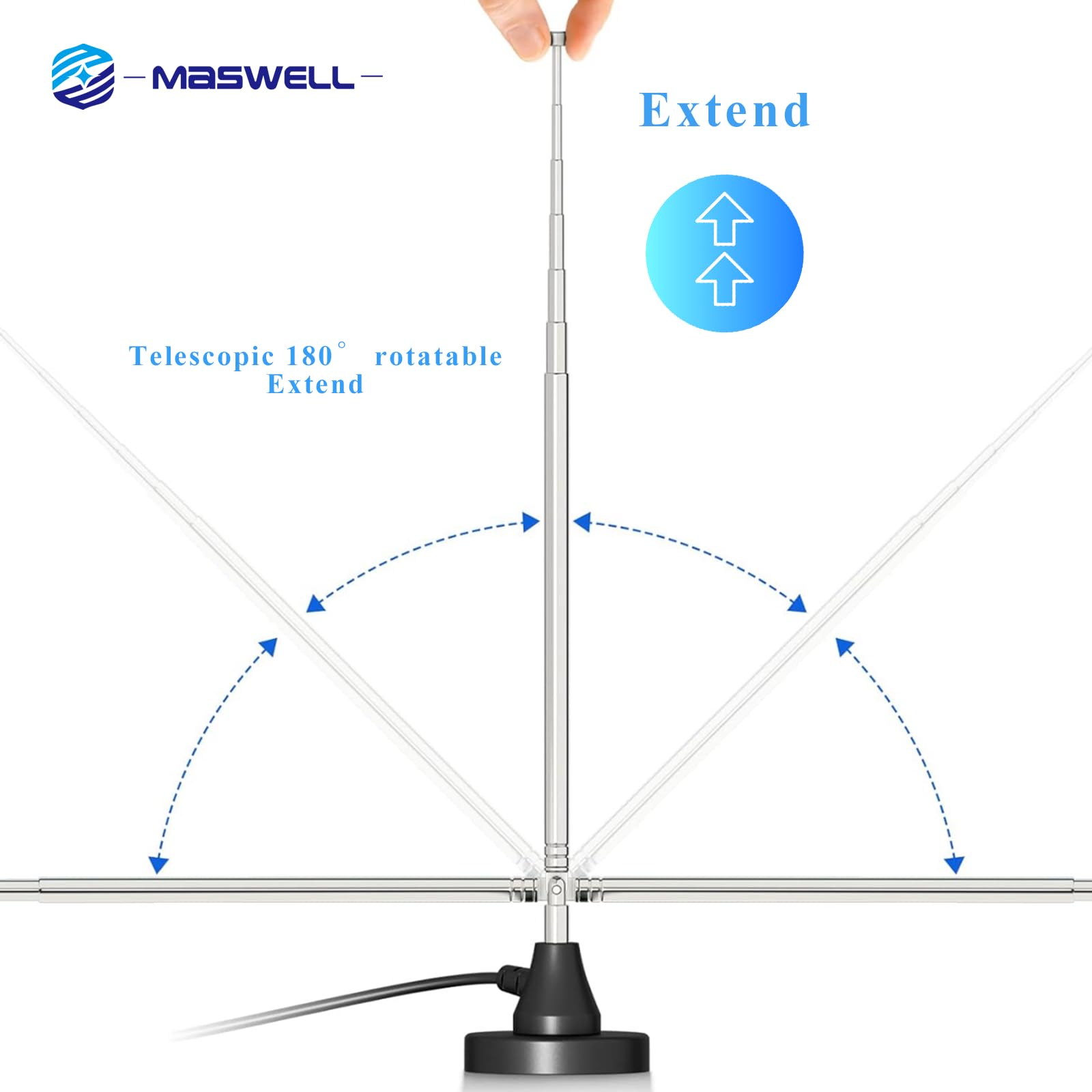 Maswell FM Radio Antenna, Digital Telescopic, 3 m Extension Cable, Magnetic Base, for 75 Ohm DAB/DAB+/FM Radio/Stereo/AV/HiFi Receiver - Image 4