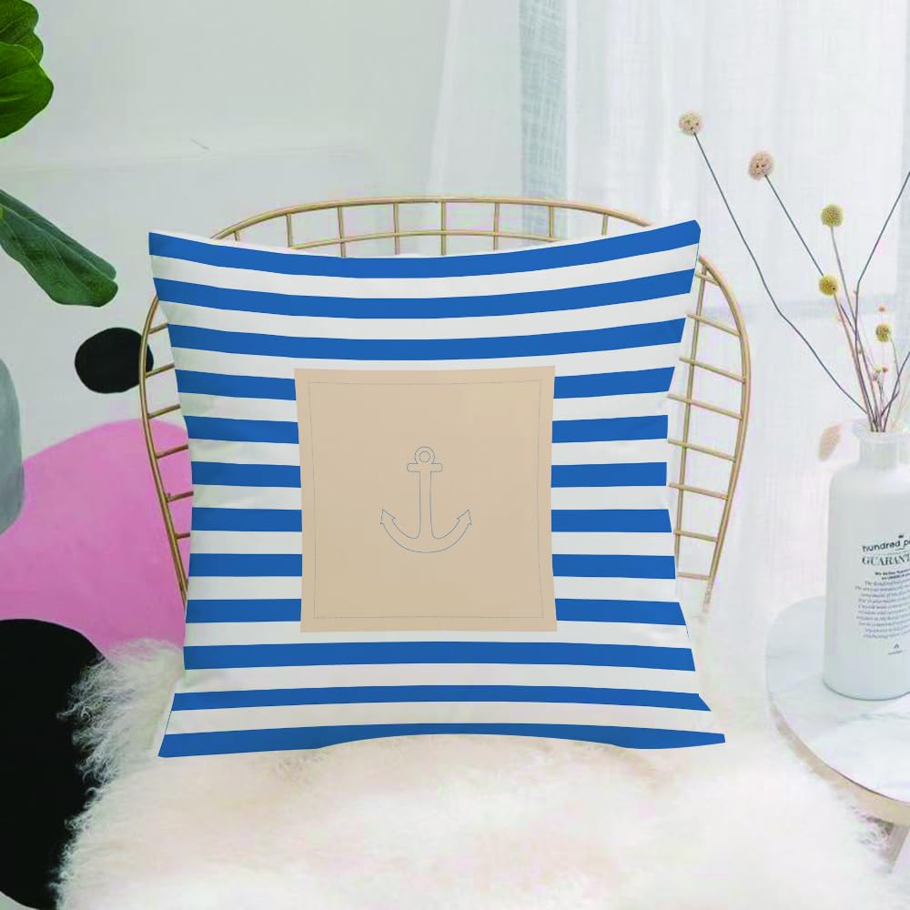 HYOSXW Cushion Cover,Throw Pillow Case Home Decorative for Living Room Bedroom Sofa Chair 16X16 Inch,Harbor Stripe, Maritime Anchor Figure on Pastel l Lines Ocean Design, Violet,Pillowcase 40X40cm