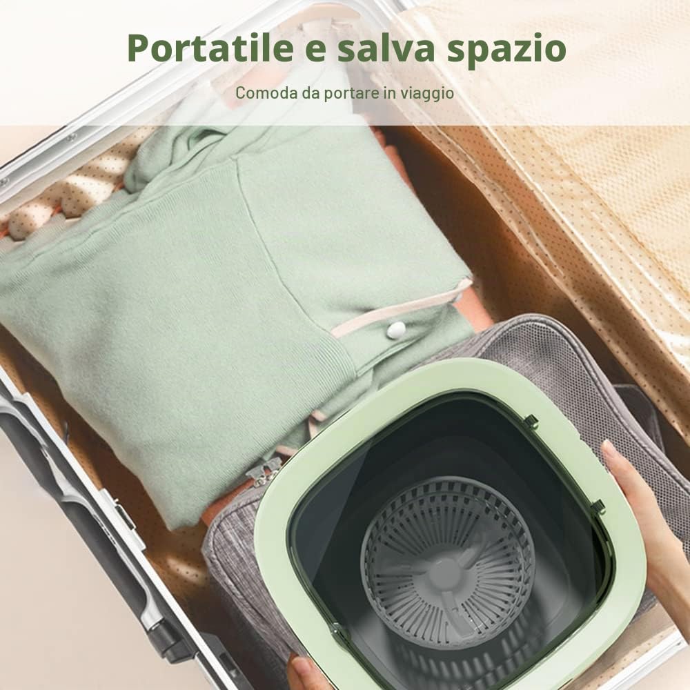 Mini Lavatrice Portatile da 8 Litri con sterilizzazione UV Asciugatrice Pieghevole con cestello di Scarico Tubo di Scarico per Custodia da Viaggio, Blu
