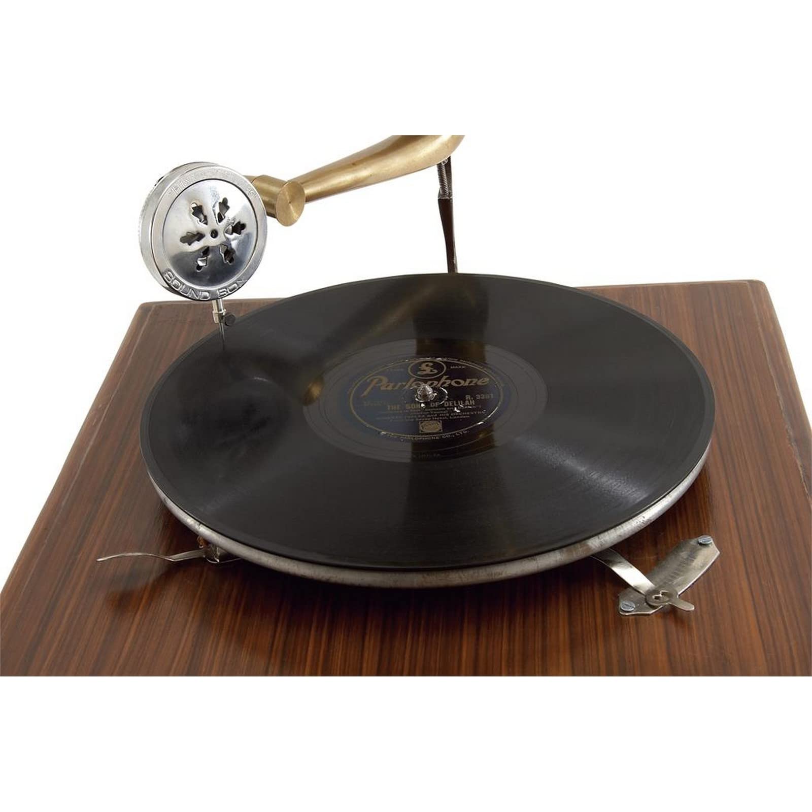 ecWorld Enterprises 7731363 Antik Replica Dunkles Holz Phonograph Grammophone mit großer Gravur Messinghorn