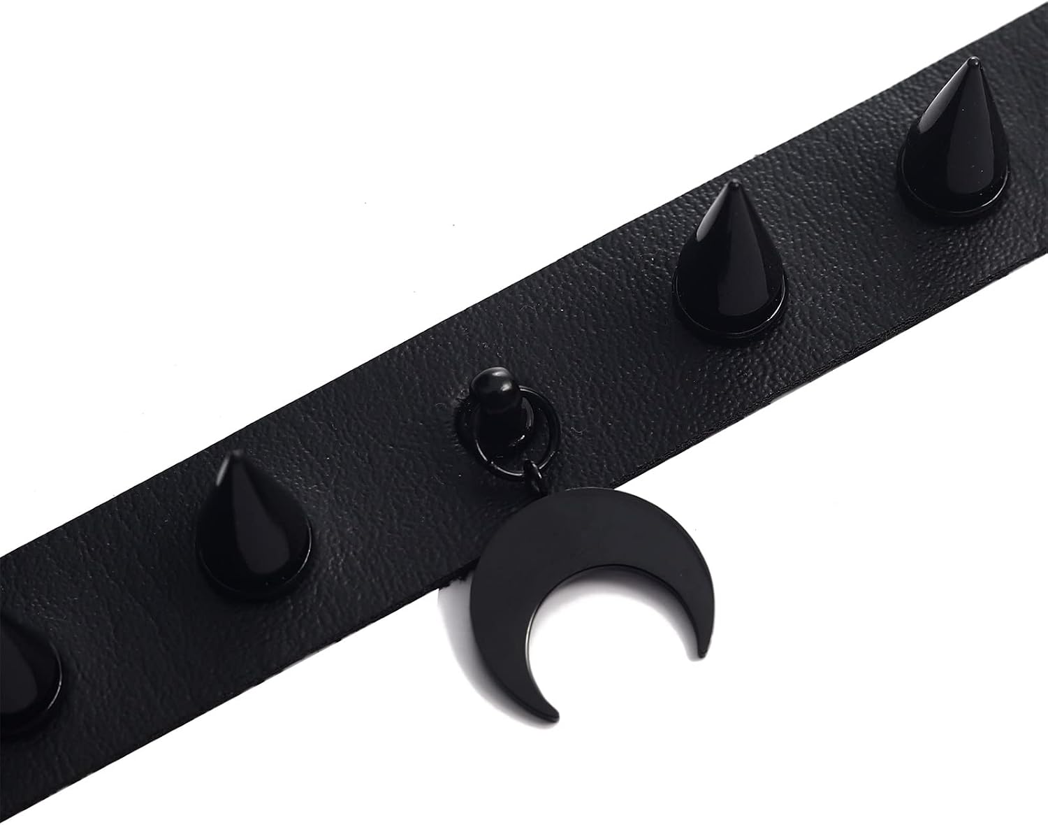 FNQUFUJ Goth Choker Necklaces For Women Leather Collar Spiked Chokers Moon Cross Pendants Cosplay Gothic Accessories