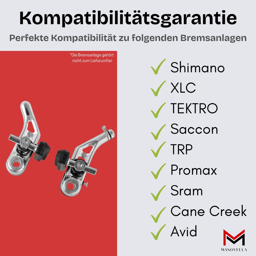 Manovella Klocki hamulcowe Cantilever 70 mm – symetryczne – 4 sztuki (2 pary) w zestawie z mocowaniem – Okładziny hamulcowe pasujące do Shimano SRAM Tektro Magura MTB Trekkingrad Citybike – trwałe i