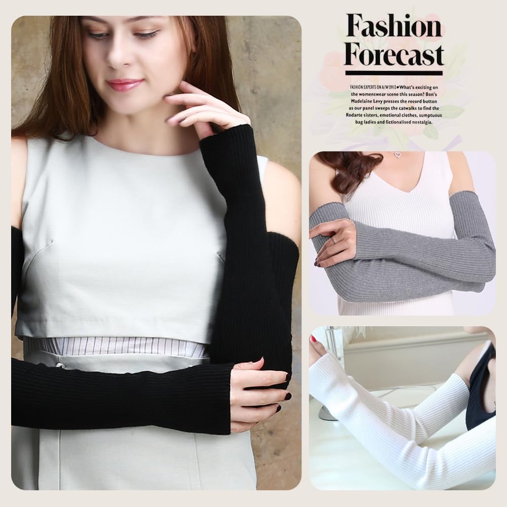 EQLEF Arm Warmers damskie, ciepłe rękawiczki na palce i dłonie długie rękawiczki czarne bez palców damskie rękawiczki do zimowania, Szary, 60*6.5cm