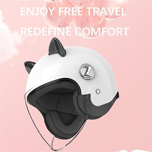 Miniatura 2 de Cool Cat Ear - Casco eléctrico para motocicleta Vespa con visera retro 34 de cara abierta, casco de moto de suciedad para scooter, ciclomotor, casco