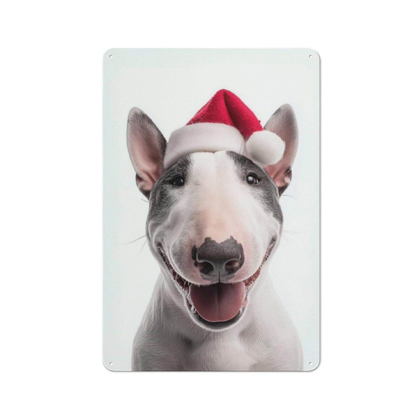 Junmoney Bull Terrier Dog With Santa Hat Vintage Printed Metal Sign 30X20cm For Bar Or Restaurant, For Restaurant Interior Fans