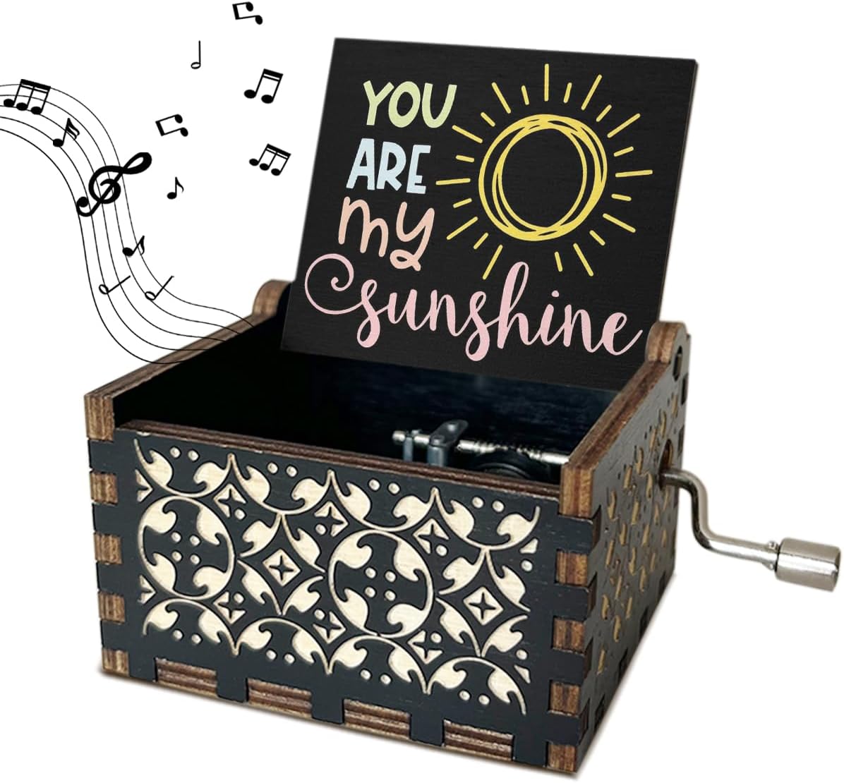 Emotional Support Coworker Wooden Music Box with Handle Coworker Appreciation Gifts Vintage Hand Crank Antique Music Boxes U R My Sunshine Music Boxes for Women Office Gifts for Women - DH437