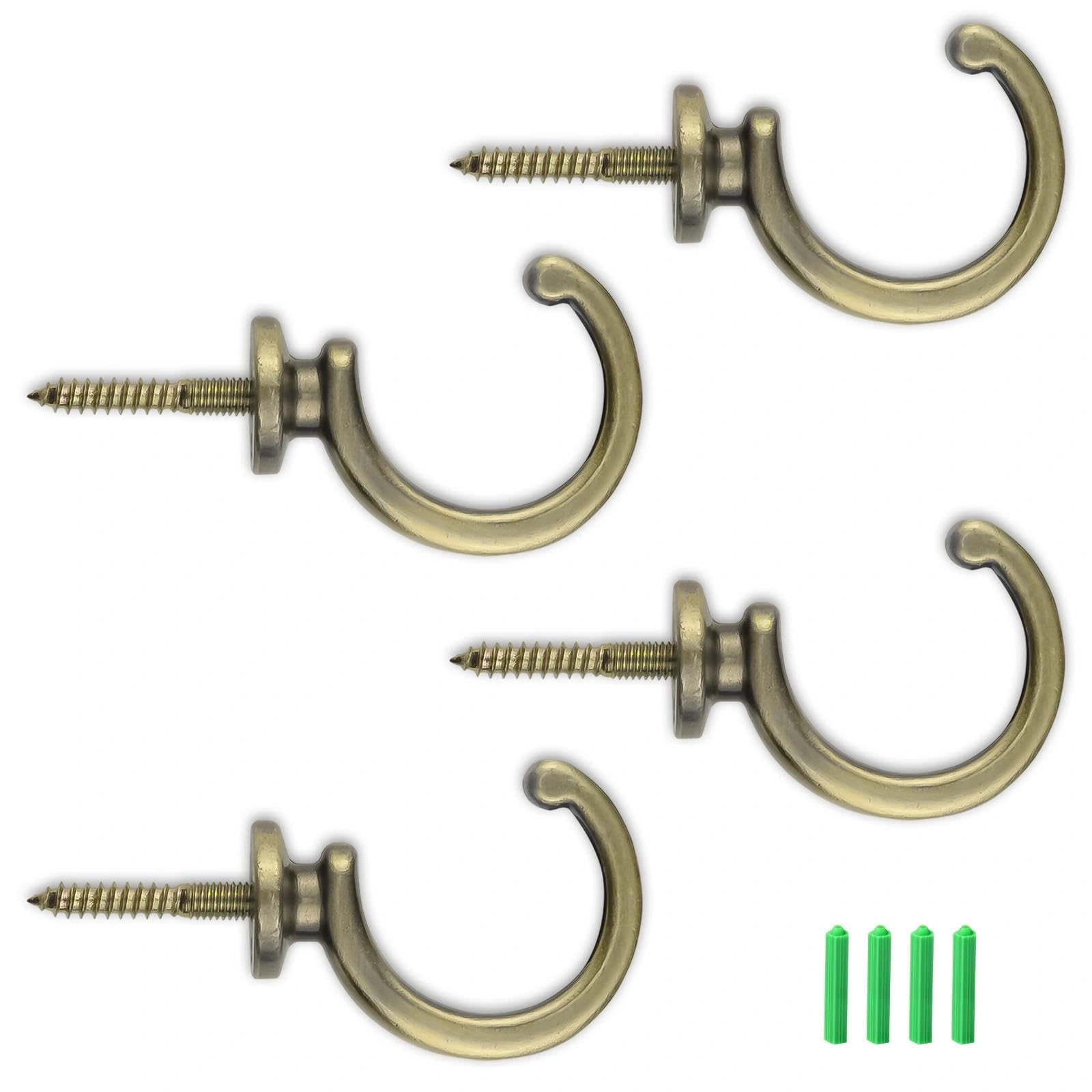 AMONENZ Vintage Wall Hooks, 4 Pieces Curtain Tieback Hooks, Zinc Alloy Decorative Hooks, Antique Bronze Screw Hooks, with 4 Expansion Tubes, for Bedroom, Hotel, Office