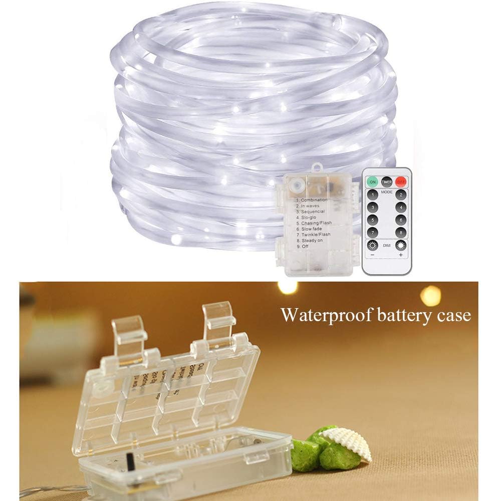 AVEKI Guirnalda de Luces LED, 33 Pies, 100 Luces Con Pilas, Control Remoto y 8 Modos, Impermeables Para Decoración de Interiores y Exteriores, Jardín, Boda