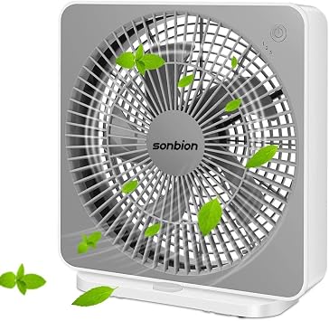 Small Box Fan, 10 inch Window Fan with 3 Speeds Strong Airflow, DC Adapter Square Table Fan for Office Bedroom Living Room Apartment, Quiet and Lightweight, 5ft Power Cord