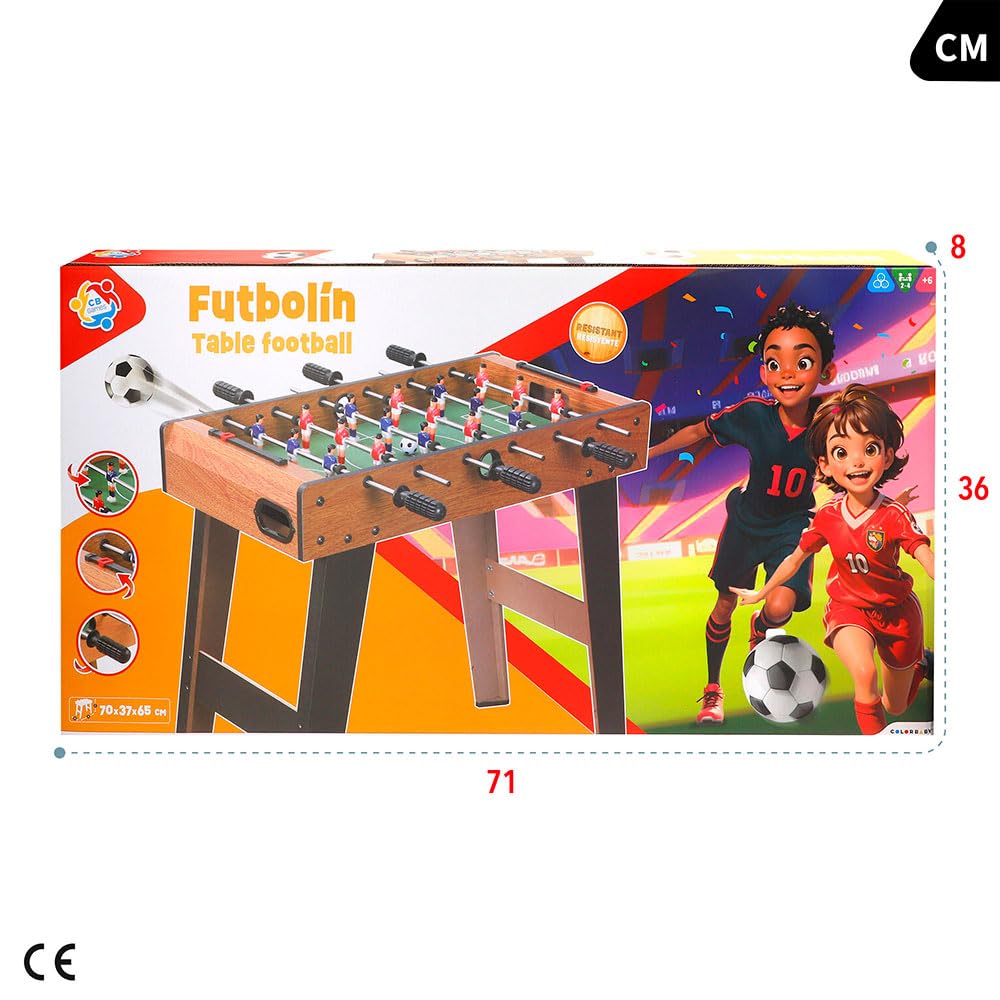 ColorBaby 85436 Piłkarzyki dla dzieci, z nogami, wykonane z wytrzymałego drewna, z ręcznymi znacznikami, 2-4 gracze, 70x37x65 cm, Piłkarzyki, Gry w piłkę nożną dla dzieci, zabawki 6 lat