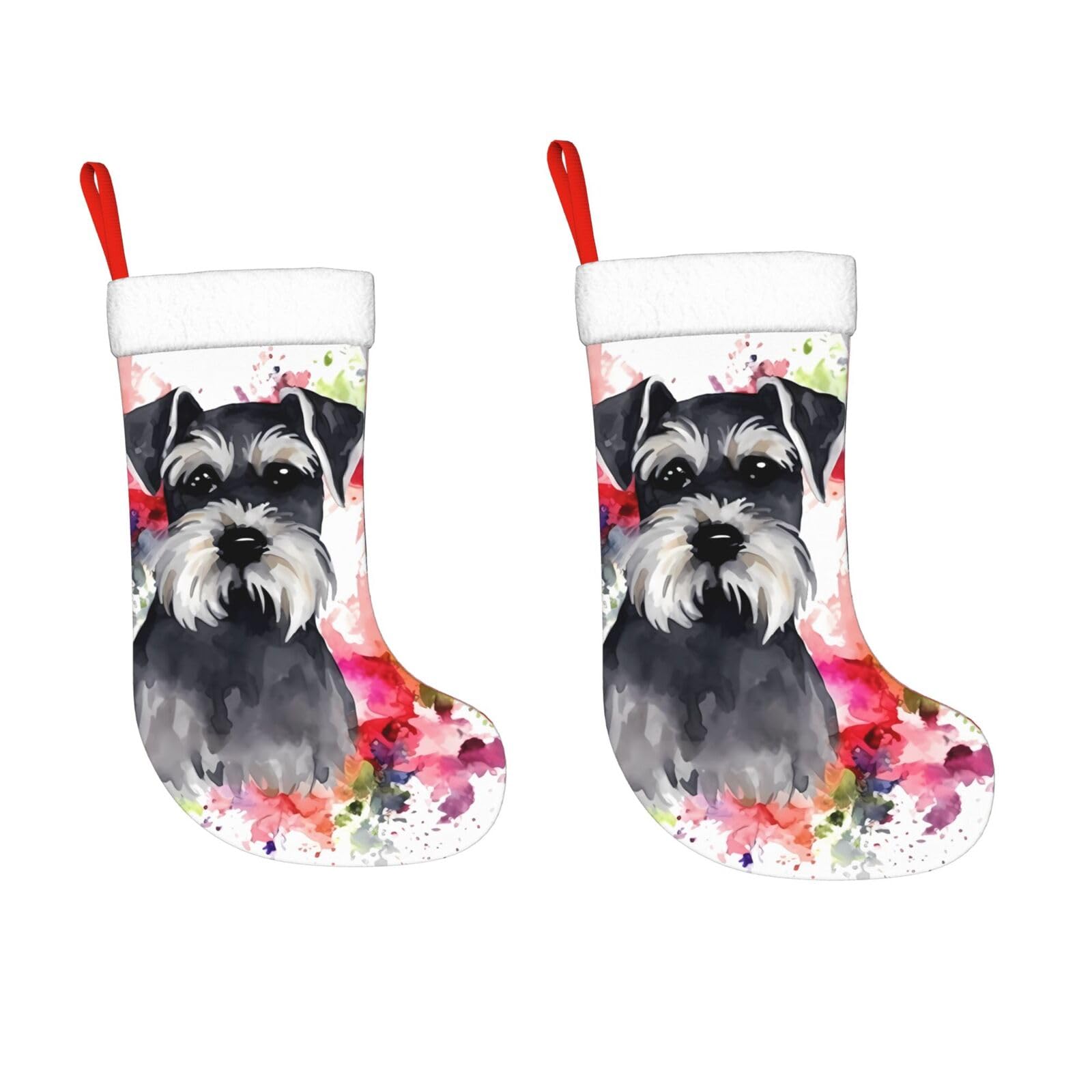 KLOPH 2 Pack 18 Inches Christmas Stockings Personalized Schnauzer Xmas Stocking Hanging Decoration Fireplace Stocking for Holiday Xmas Tree Christmas Fireplace Decor Gifts