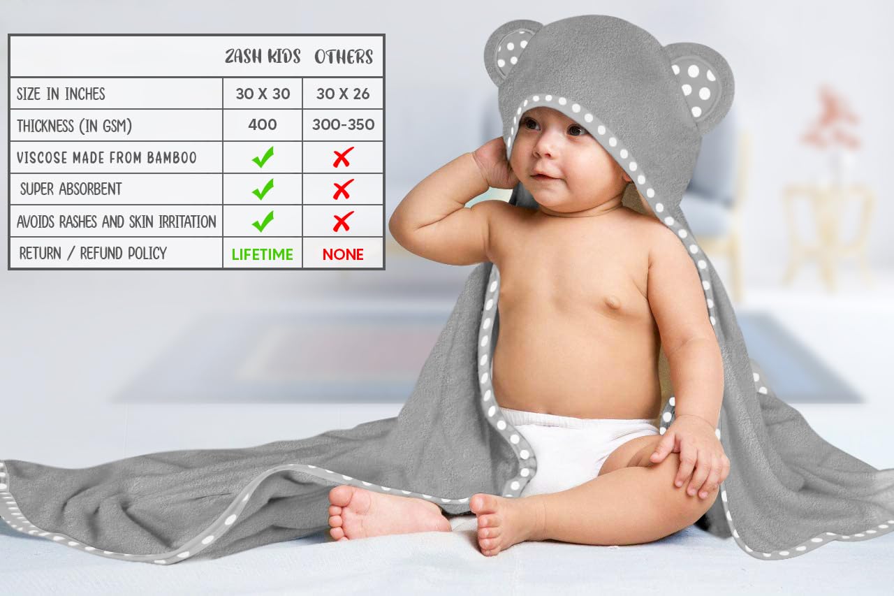 Juego de 2 toallas con capucha para bebé, color gris, lujosas, grandes y superabsorbentes, 76 x 76 cm, suaves y adecuadas para bebés, niños pequeños y niños, 400 g/m²