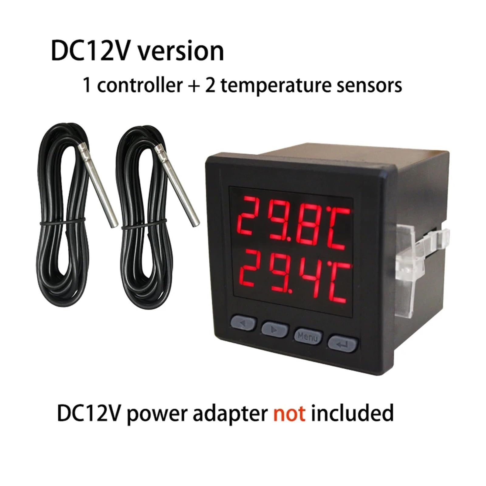 Termostato del termómetro del controlador del sensor de temperatura dual con 2 sondas externas calentador de agua de la caldera congelador(Powered by DC12V)