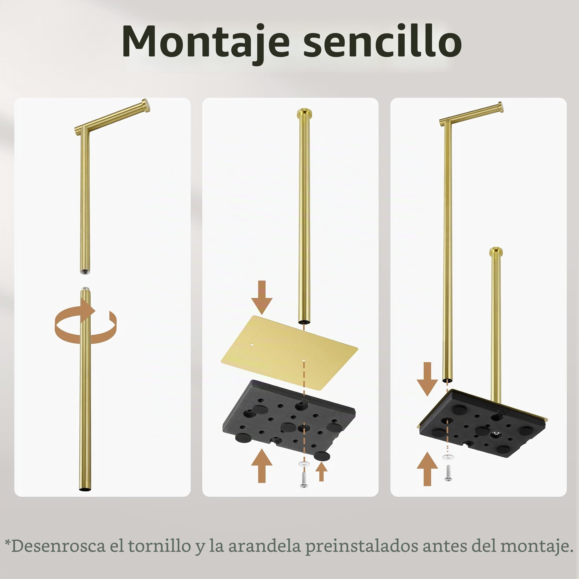 KES Portarollos Papel Higienico de Pie Portarrollos para Papel Higienico con Reserva Soporte Papel Baño Acero Inoxidable SUS304, Oro Cepillado, BPH286S1B-BZ