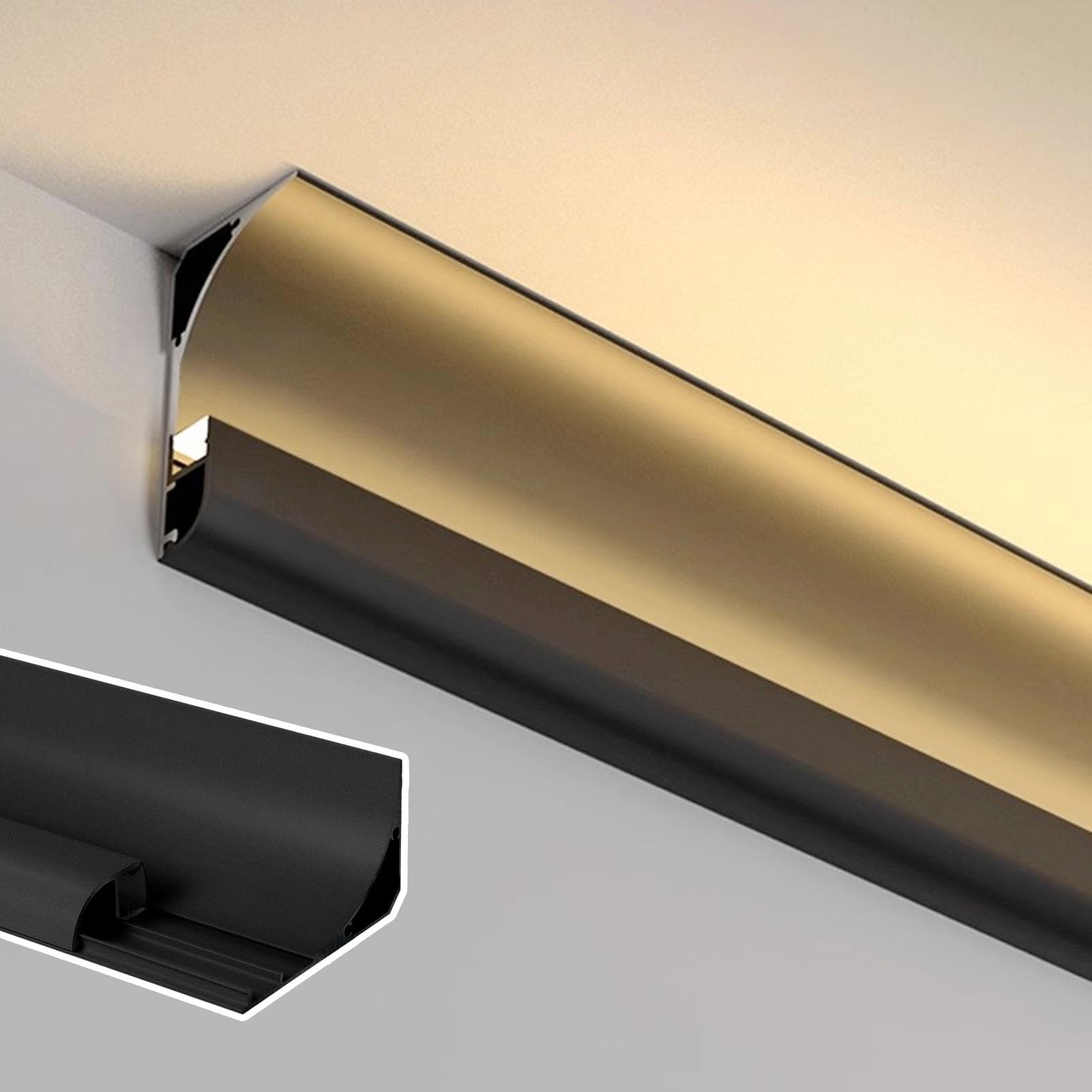 Listwa wykończeniowa sufitowa, czarna aluminiowa korona oświetlenie LED do sufitu, pośredni dyfuzor gzymsowy do montażu powierzchniowego z kanałem taśmowym, 28,5 m – idealny do dekoracji domu i