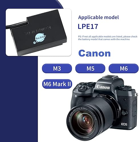 Miniatura 7 de DSTE ACK-E17 Adaptador de corriente de CA LP-E17 Kit de batería ficticia compatible con cámaras Canon EOS M6 Mark II, EOS M3, EOS M5, EOS M6