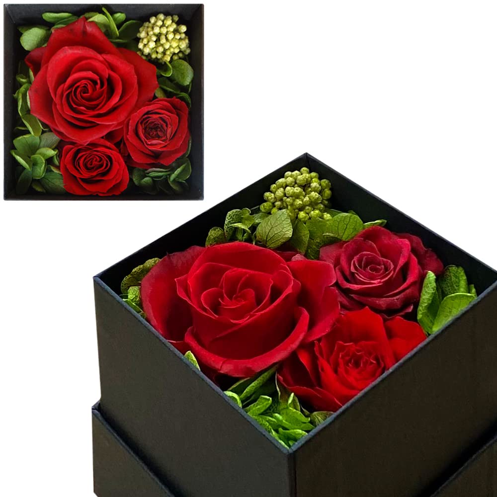 Amazon.co.jp: プリザーブドフラワー バラ ボックスアレンジ 赤【誕生
