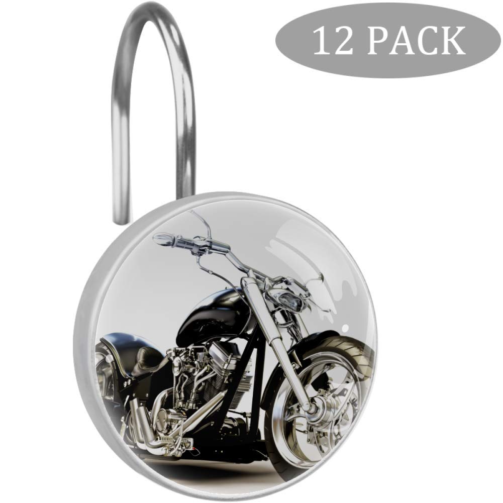 Siebzeh A Cool Motorcycle Shower Curtain Hooks Metal Decorative Resin Hooks 12PCS Anti Rust Decorative Resin Glass Stainless Steel Hooks for Bathroom Baby Room Living Room