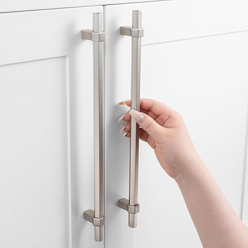 1 paquete de tiradores para gabinete con orificio central de 10 pulgadas (254mm), tiradores de gabinete de níquel cepillado y manijas de níquel