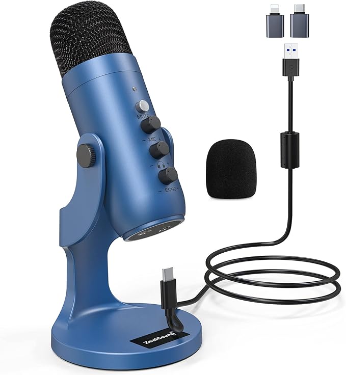zealsound Microphone USB, Micro Gaming à Condensateur pour PC Téléphone